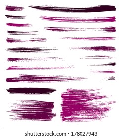 set of vector pink quality handmade brush strokes