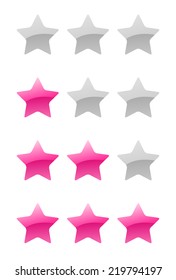 set of vector pink rating stars on the white background