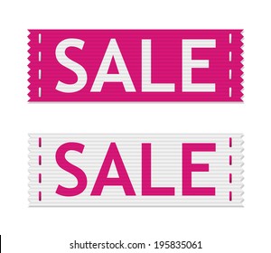 set of vector pink sale signs on piece of textile