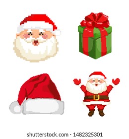 Set of vector pixel art christmas icons. Santa.