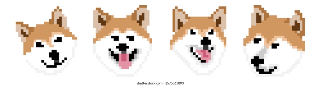 Stellen Sie Vektorpixel art Shiba Inu Hunde einzeln auf weißem Hintergrund.