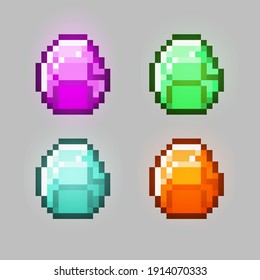 Set of vector pixel objects. Unstable Kit Mod. Stones, emeralds, gems. Pixel game objects 