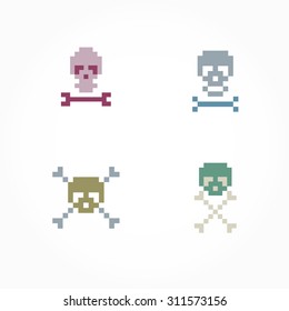 Set vector pixel skull bones
