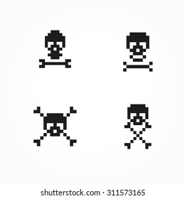 Set vector pixel skull bones
