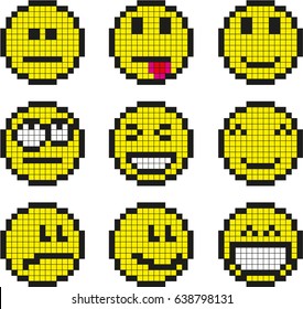 Set of vector pixel smileys