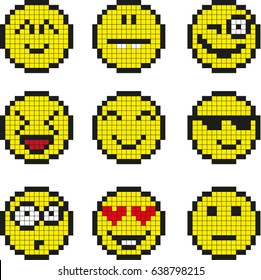 Set of vector pixel smileys