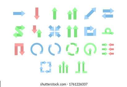 The set of vector pixelperfect arrow icons in the flat style