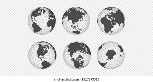 Set vector planet Earth. World realistic globe of continents 