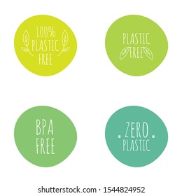 Set of vector plastic free, bpa free label. Isolate on white background.