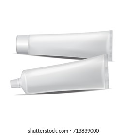 Set of vector plastic tube for medicine or cosmetics - toothpaste, cream, gel, skin care. Packaging mockup template for your design