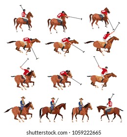 Set of vector players polo and cowboys . Vector illustration isolated on white background