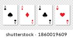 Set of vector playing card. Colection of four aces. Poker playing cards isolated on transparent background. Vector illustration, eps10.