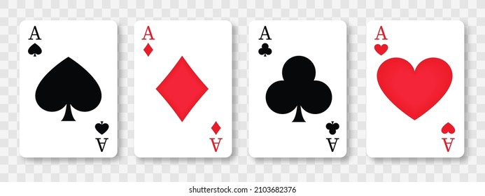 Set of vector playing card of four aces. Vector illustration.