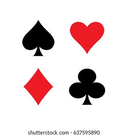 Set of vector playing card suit icon symbols. Spades, Hearts, Diamonds, Clubs.