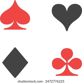 
Set of vector playing card symbols  suits, spade, heart, club and diamond vector set for your design logo. Flat deck cards shape for casino gambling vegas app isolated on white background ♠ ♥ ♦ ♣