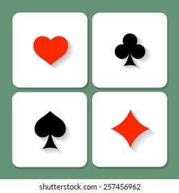 Set of vector playing card symbols with  shadows