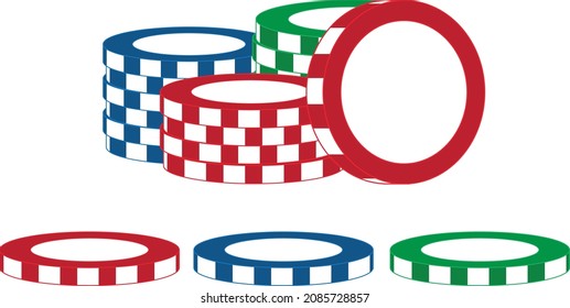 Set of vector poker chips, individual chips as well. Colors can be editable.