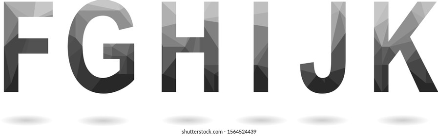 Set of  vector polygon letters with shadow from F to K fonts. Low poly illustration of flat design.