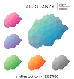 Set of vector polygonal Alegranza maps filled with bright gradient of low poly art. Multicolored polygonal Alegranza maps in geometric style for your infographics.