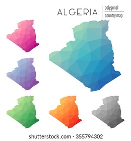 Set of vector polygonal Algeria maps. Bright gradient map of country in low poly style. Multicolored country map in geometric style for your infographics