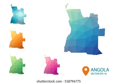 Set of vector polygonal Angola maps. Bright gradient map of country in low poly style. Multicolored country map in geometric style for your infographics. Vector illustration eps 10.