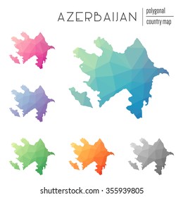 Set of vector polygonal Azerbaijan maps. Bright gradient map of country in low poly style. Multicolored country map in geometric style for your infographics