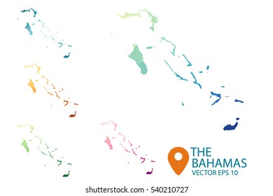 Set of vector polygonal The Bahamas maps.  Multicolored country map in geometric style for your infographics. Vector illustration eps 10.