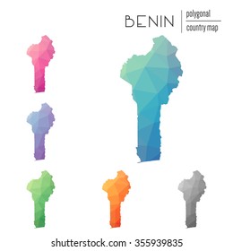 Set of vector polygonal Benin maps. Bright gradient map of country in low poly style. Multicolored country map in geometric style for your infographics