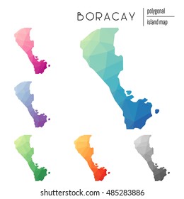 Set of vector polygonal Boracay maps filled with bright gradient of low poly art. Multicolored polygonal Boracay maps in geometric style for your infographics.