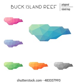 Set of vector polygonal Buck Island Reef maps filled with bright gradients in low poly art style. Multicolored polygonal Buck Island Reef maps in geometric style for your infographics.