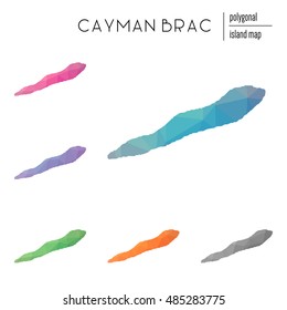 Set of vector polygonal Cayman Brac maps filled with bright gradient of low poly art. Multicolored polygonal Cayman Brac maps in geometric style for your infographics.