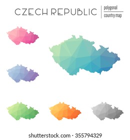 Set of vector polygonal Czech Republic maps. Bright gradient map of country in low poly style. Multicolored country map in geometric style for your infographics.