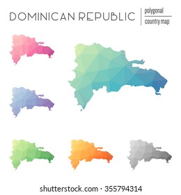 Set of vector polygonal Dominican Republic maps. Bright gradient map of country in low poly style. Multicolored country map in geometric style for your infographics.