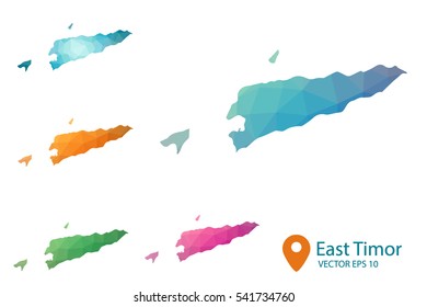 Set of vector polygonal East Timor maps.  Multicolored country map in geometric style for your infographics. Vector illustration eps 10.