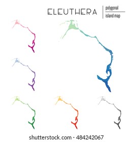 Set of vector polygonal Eleuthera maps filled with bright gradient of low poly art. Multicolored polygonal Eleuthera maps in geometric style for your infographics.