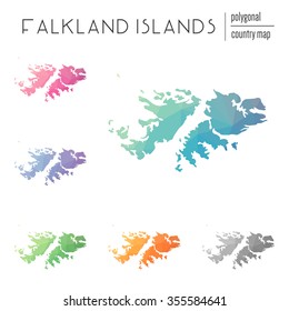 Set of vector polygonal Falkland Islands maps. Bright gradient map of country in low poly style. Multicolored country map in geometric style for your infographics.