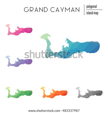 Set of vector polygonal Grand Cayman maps filled with bright gradients of low poly art. Multicolored polygonal Grand Cayman maps in geometric style for your infographics.