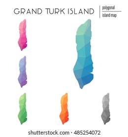 Set of vector polygonal Grand Turk Island maps filled with bright gradient of low poly art. Multicolored polygonal Grand Turk Island maps in geometric style for your infographics.