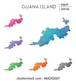 Set of vector polygonal Guana Island maps filled with bright gradient of low poly art. Multicolored polygonal Guana Island maps in geometric style for your infographics.