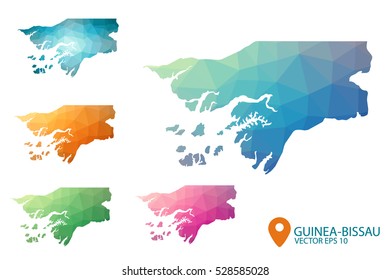 Set of vector polygonal Guinea Bissau maps. Bright gradient map of country in low poly style. Multicolored country map in geometric style for your infographics. Vector illustration eps 10.