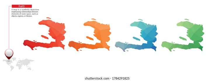 Set von vektorpolygonal haitianischen Landkarten. Helle Farbverlauf-Karte des Landes im Low-Poly-Stil. Mehrfarbige Landkarte im geometrischen Stil für Ihre Infografiken, mehrfarbiges Design