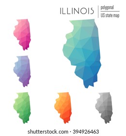 Set of vector polygonal Illinois maps. Bright gradient Illinois map in low poly style. Multicolored Illinois map in geometric style for your infographics.