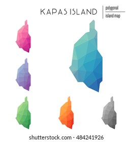 Set of vector polygonal Kapas Island maps filled with bright gradients in a low poly art style. Multicolored polygonal maps in a geometric style for infographics.