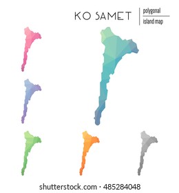 Set of vector polygonal Ko Samet maps filled with bright gradient of low poly art. Multicolored polygonal Ko Samet maps in geometric style for your infographics.
