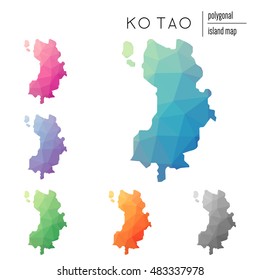 Set of vector polygonal Ko Tao maps filled with bright gradient of low poly art. Multicolored polygonal Ko Tao maps in geometric style for your infographics.