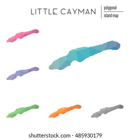 Set of vector polygonal Little Cayman maps filled with bright gradients in a low poly art style. Multicolored polygonal maps in a geometric style for infographics.