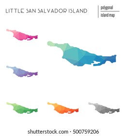 Set of vector polygonal Little San Salvador Island maps filled with bright gradient of low poly art. Multicolored polygonal Little San Salvador Island maps in geometric style for your infographics.