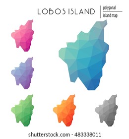 Set of vector polygonal Lobos Island maps filled with bright gradient of low poly art. Multicolored polygonal Lobos Island maps in geometric style for your infographics.