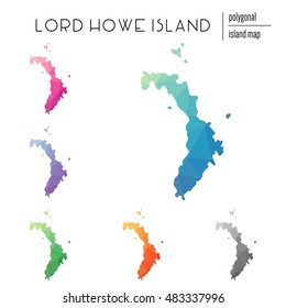 Set of vector polygonal Lord Howe Island maps filled with bright gradient of low poly art. Multicolored polygonal Lord Howe Island maps in geometric style for your infographics.