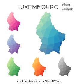 Set of vector polygonal Luxembourg maps. Bright gradient map of country in low poly style. Multicolored country map in geometric style for your infographics